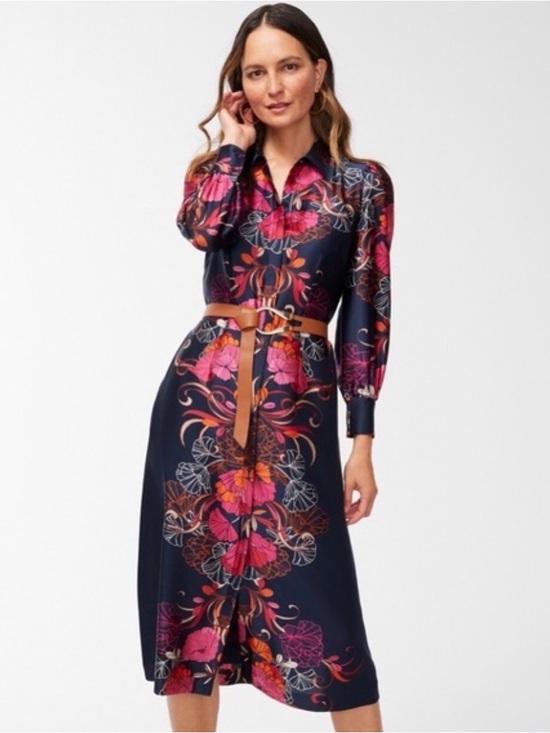 Chico's Dresses & Skirts - Chico's satin navy & pink Floral maxi/midi Dress